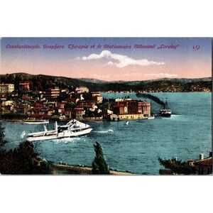 Vintage Constantinople Bosphore Postcard German Ship Loreley Scene